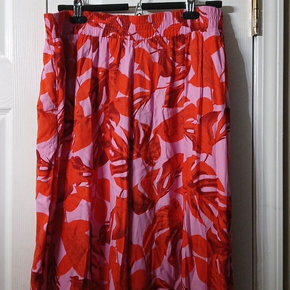 Curations tulip hem lounge wide leg tropical pull-on crop pants Sz LP - Picture 4 of 9